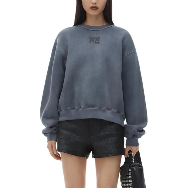 T By Alexander Wang Essential Terry Crew W/ Puff Paint Logo Sweatshirt Washed Asphalt-2