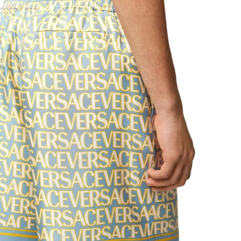 VERSACE All Over Logo Printed Knee Length Shorts-6
