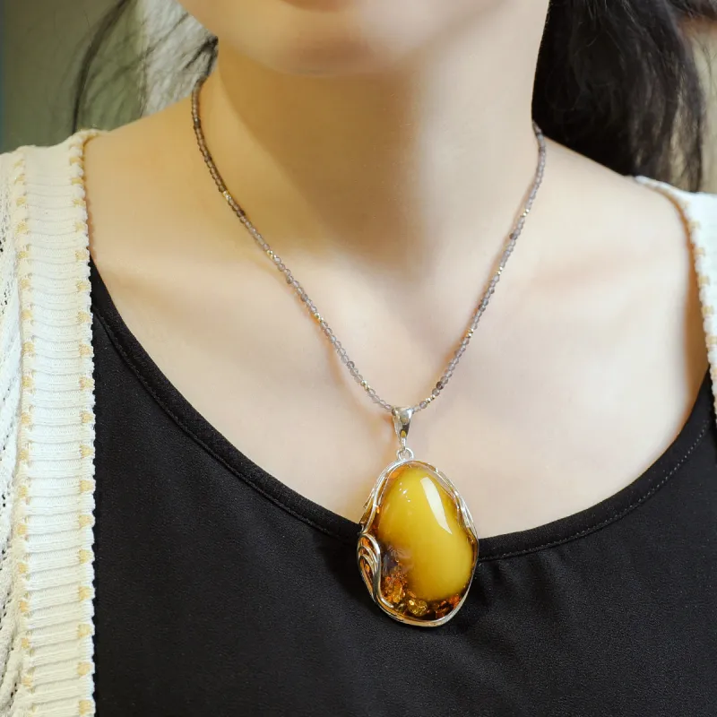 S&A S925 Silver Amber Necklaces Women's-1