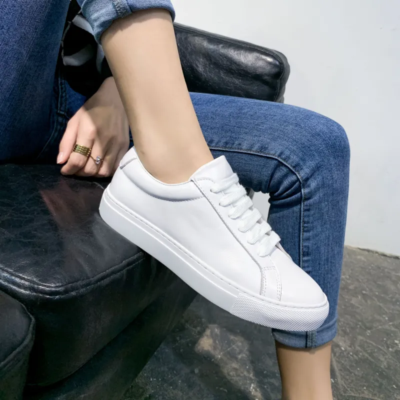 Help Small White Shoes Durable Breathable Low Top Skateboard Shoes 3cm Women's White-4