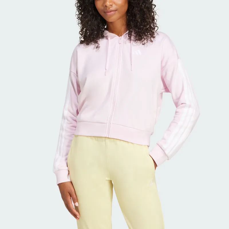 Adidas Essentials 3 Stripes French Terry Full Zip Hoodie Clear Pink/White-1