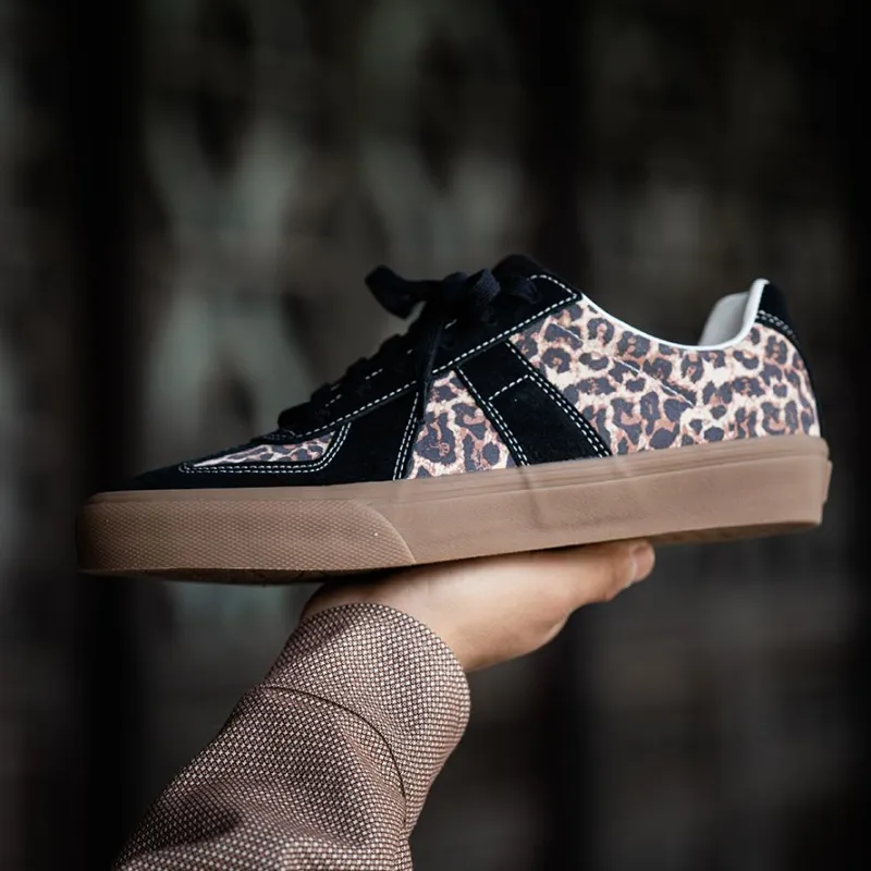 GOLUCK Leopard Print German Army Trainers Cushioning, Wear Resistant Low Top Skateboard Shoes Unisex African Leopard-1