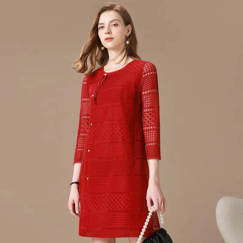 FENHONGMALI Long Sleeved Dresses Women's Red-5