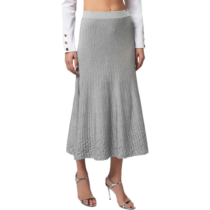 Elisabetta Franchi Metallic Ribbed Midi Skirt-1