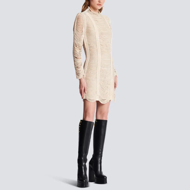 BALMAIN Long-Sleeved Dresses Women's Beige-4