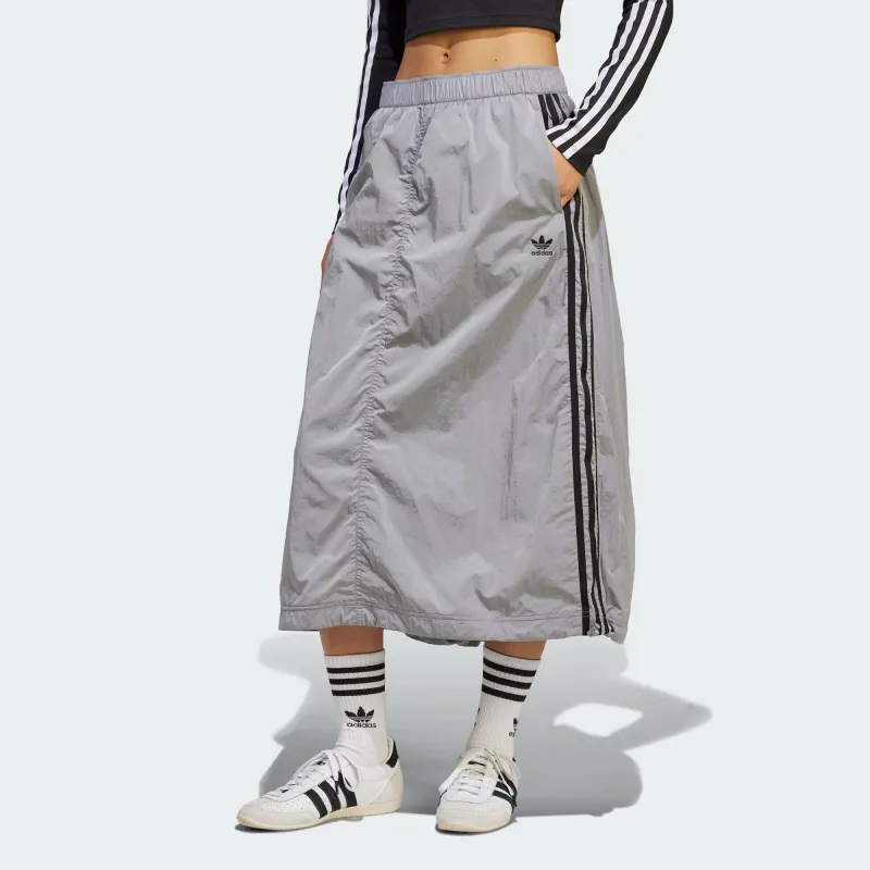 Adidas Originals ADICOLORMidi WOVEN NYLON SKIRT Casual Long Skirts Women's Pure Ice Gray-2