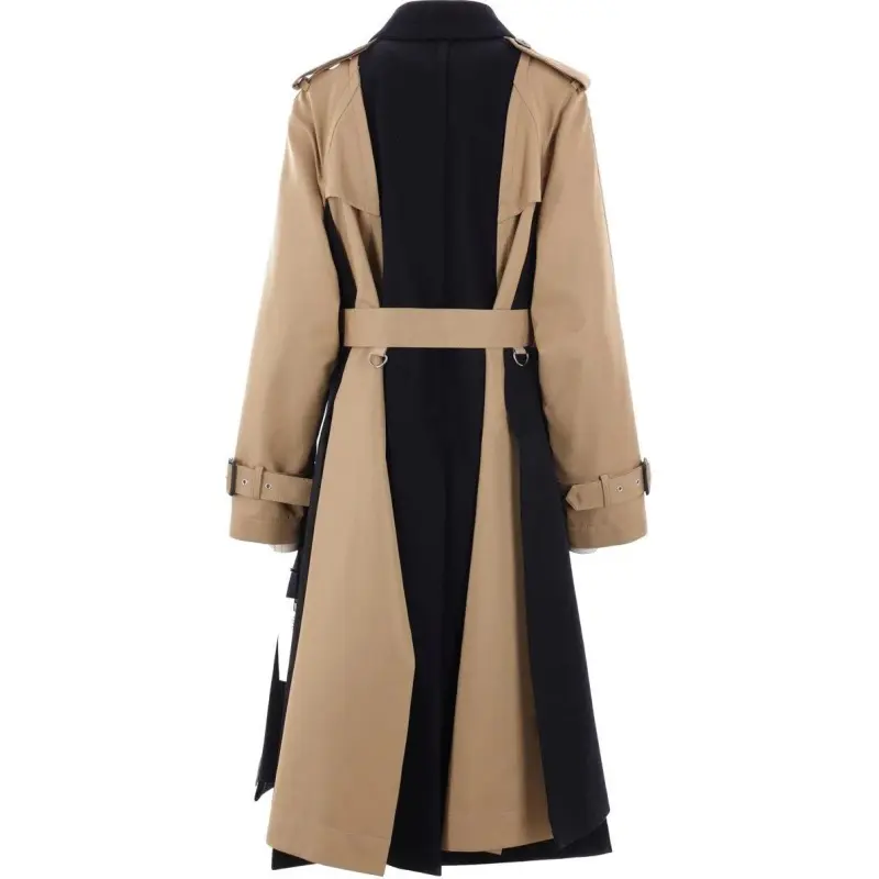 Sacai Gabardine X Wool Melton Coat 'Beige/Navy'-1