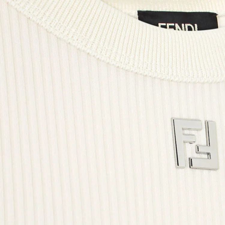 FENDI Logo Plaque Ribbed Knit Top-2