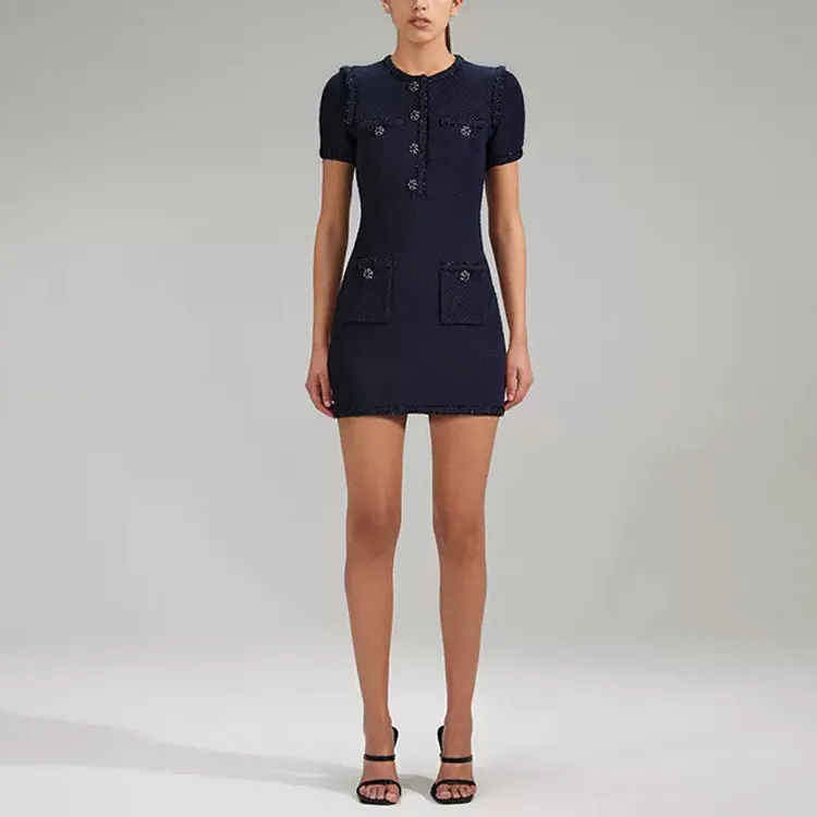 Self portrait SS23 Short Sleeved Dresses Women's Navy Blue-1