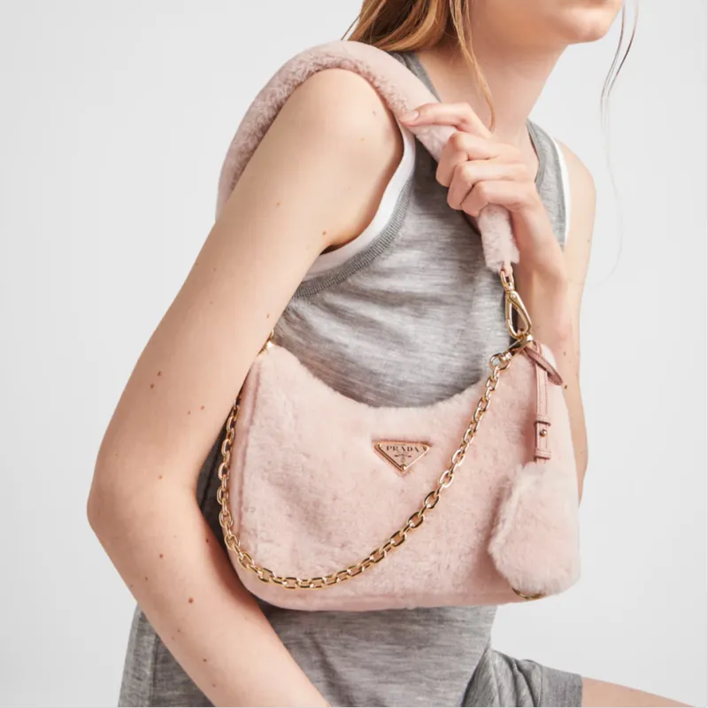 PRADA Plush Shoulder Bag Handbag Crossbody Bag Shoulder Bag Regular Women's Cherry Blossom Pink-7