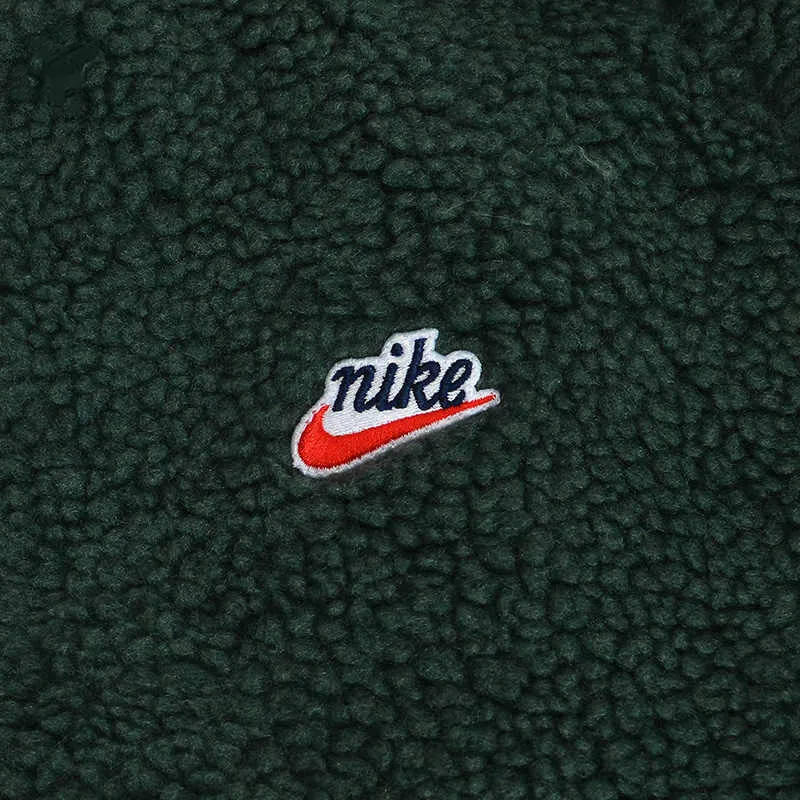 Nike Sportswear Heritage Patchwork Lamb Fleece Hooded Jacket 'Light Green/Yellow'-3