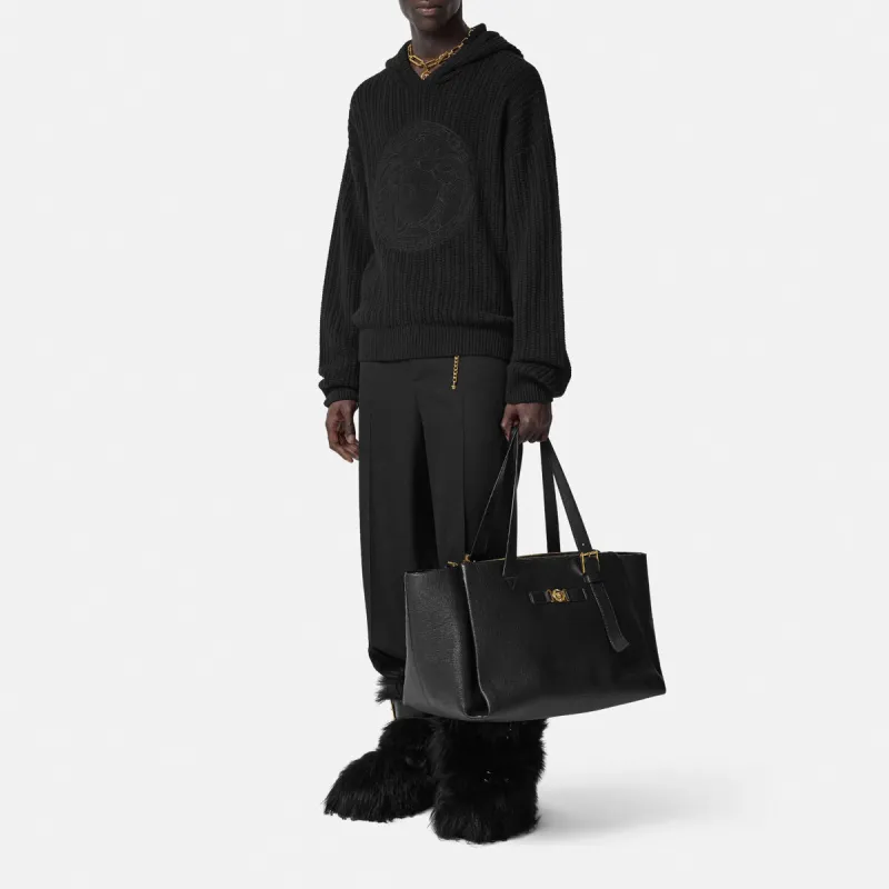 VERSACE Medusa embroidered Cable knit Hoodie-3