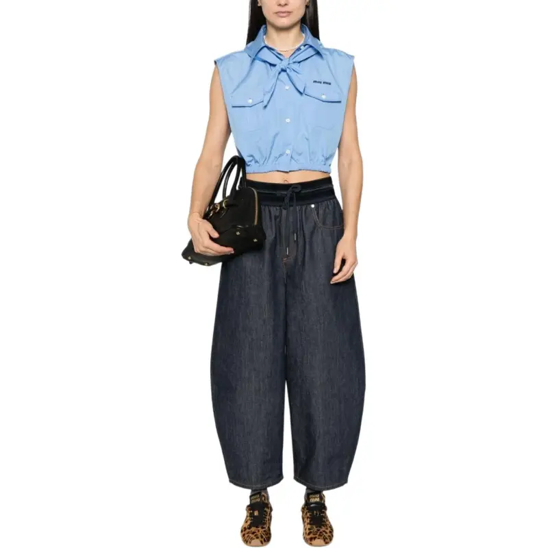 MIU MIU Logo Embroidered Sleeveless Shirt-1