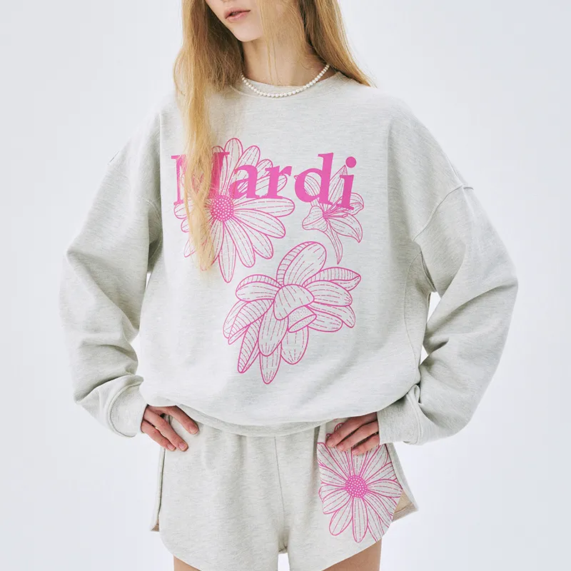 MARDI MERCREDI SS25 SWEATSHIRT TRIPLE FLOWER_OATMEAL PINK Sweatshirt Korean Style Women's Oatmeal Pink-4