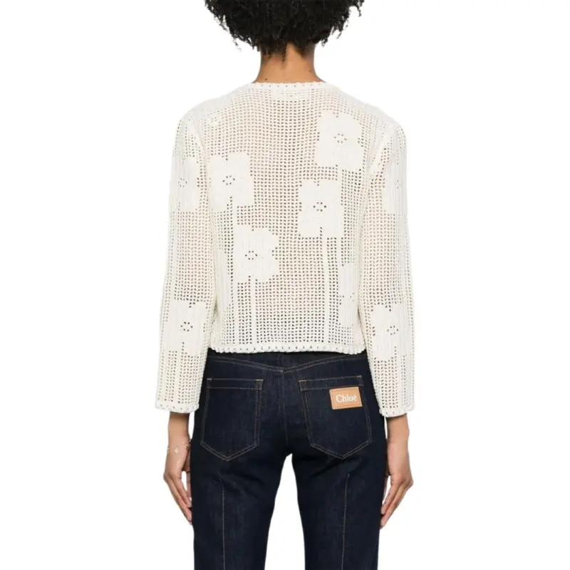 CELINE Cardigan Jacket In Floral Crocheted Cotton-3