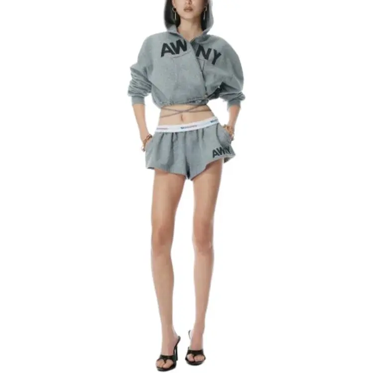 T By Alexander Wang Graphic Deconstructed Wrap Hoodie Grey-4