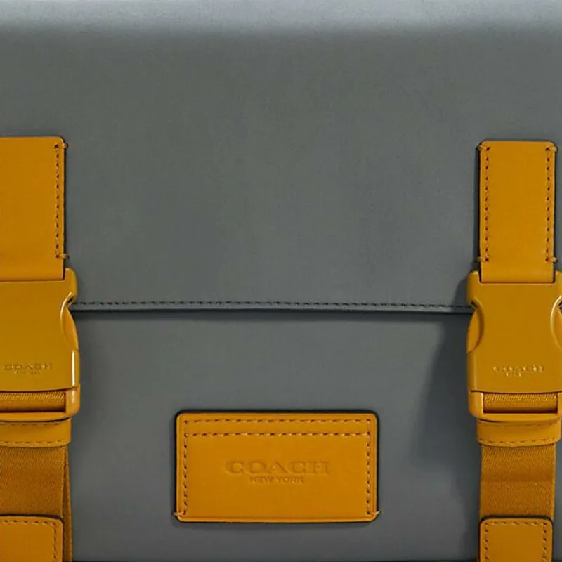 COACH Cow Leather Crossbody Bag, Shoulder Bag Tubas Women's Gray & Yellow-3