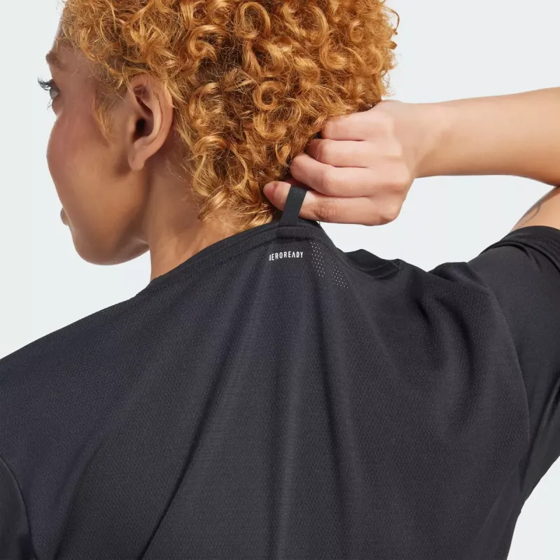 Adidas Brand Logo Print Crew Neck Pullover Short Sleeved Workout Clothing Women's Black-4