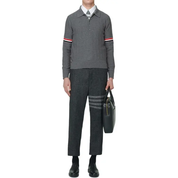 THOM BROWNE RWB Striped Long Sleeved Polo Shirt-1