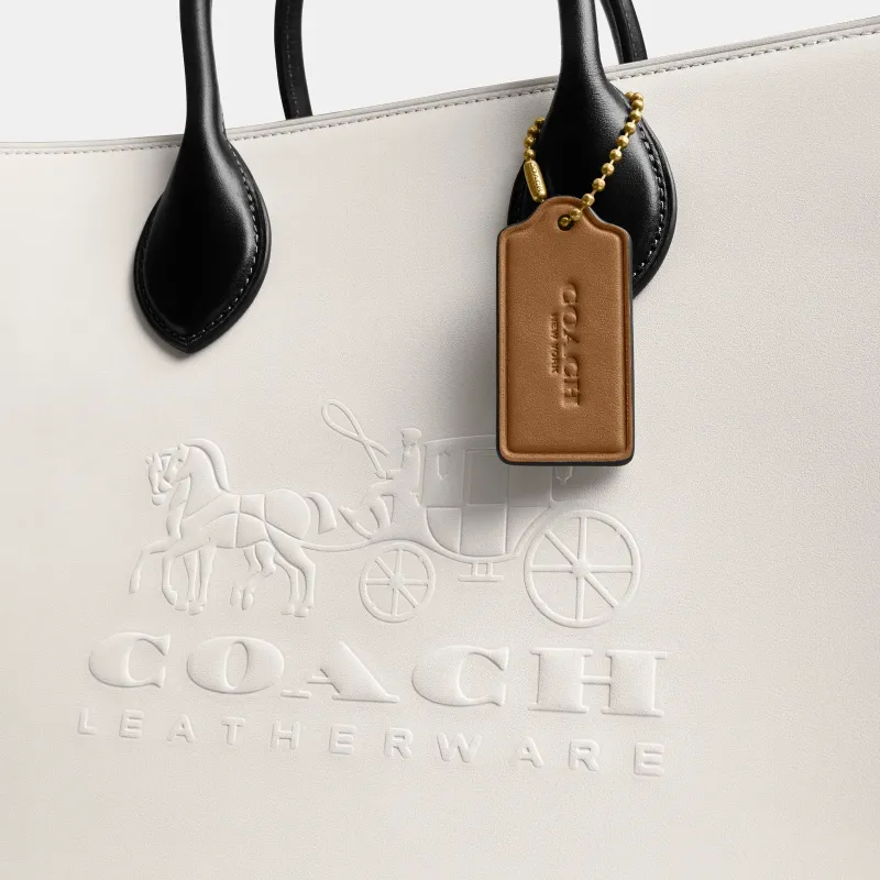 COACH Ace Cow Leather Tote Bag, Shopping Bag, Shoulder Bag, Handbag Tubas Women's White & Black-4