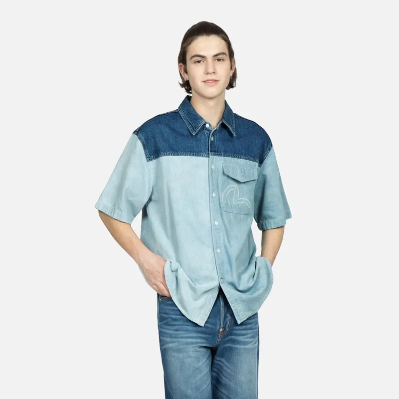 EVISU Logo-embroidered Denim Shirt-2