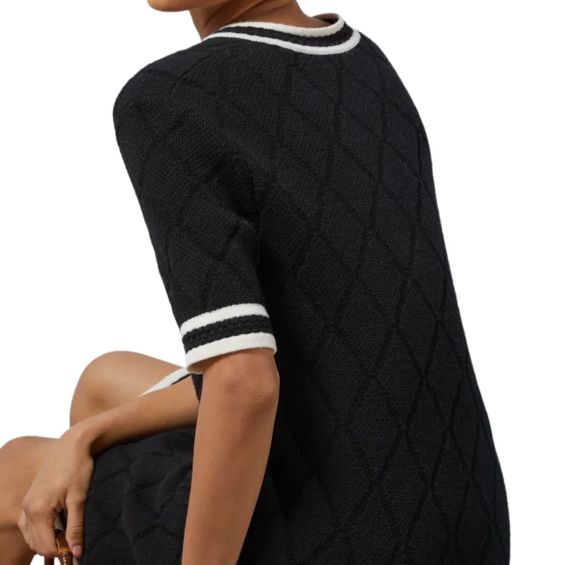 GUCCI Extra Fine Wool Piquet Dress Short Sleeved Dress Women's Black-6