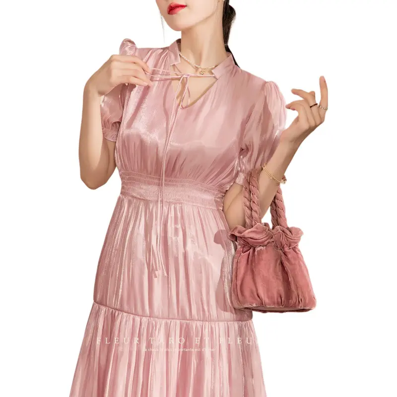 QIAOYUHUAZUN Short Sleeved Dresses Women's Pink-1