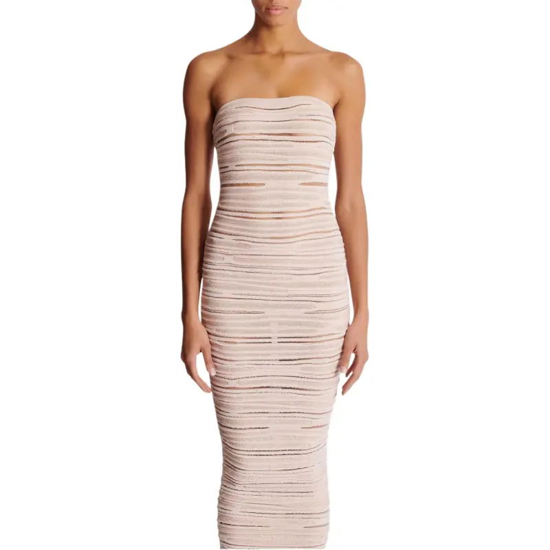 BALMAIN Strapless Knit Midi Dress-4