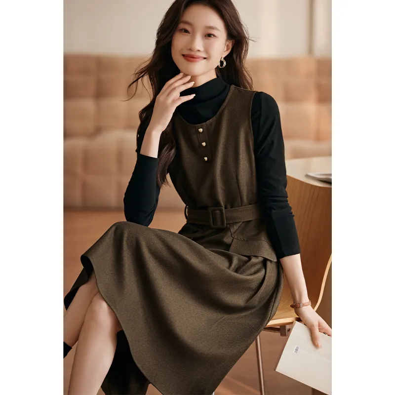 Mo Han Yi Mei Sleeveless Dress Women's Coffee-4