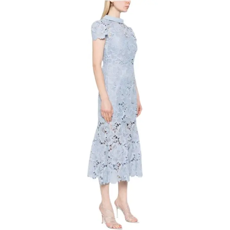 Self portrait Flower Lace Contrast Collar Midi Dress-3