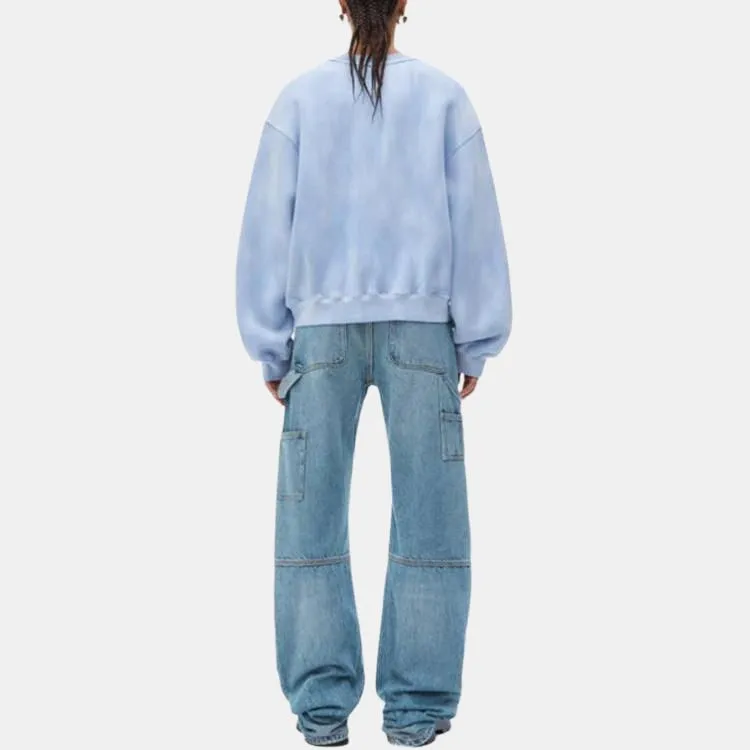 T By Alexander Wang Essential Terry Crew W/ Puff Paint Logo Sweatshirt Washed Pale Blue-2