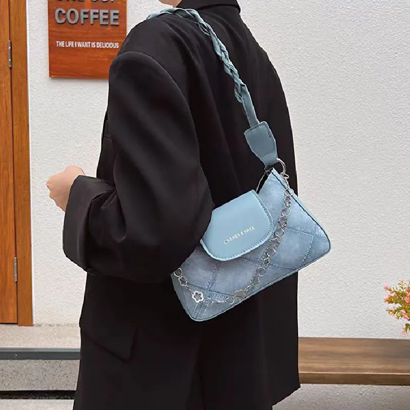 PINK·LAND PU Shoulder Bag Regular Women's Blue Black-2