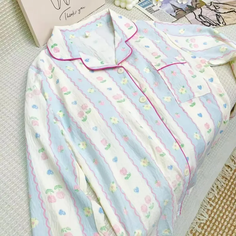 WANANNI Pajama Set Women's Blue Pink-2