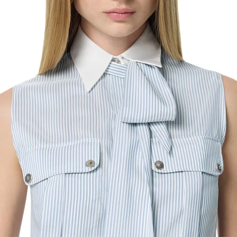 VERSACE Lavalli�re Striped Silk Blouse-4