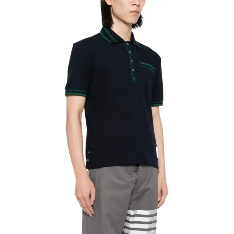 THOM BROWNE Pointelle Stripe Detailed Polo Shirt-3