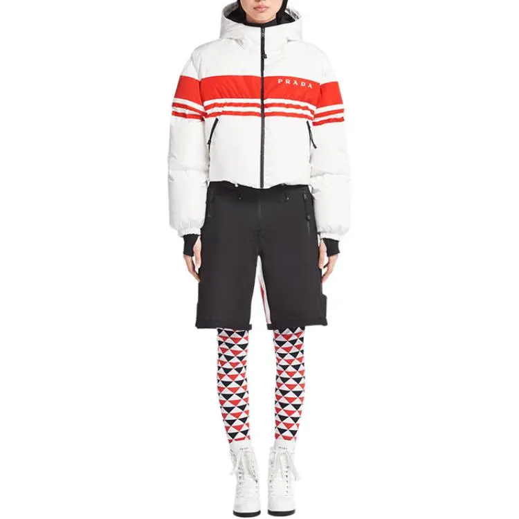 PRADA Striped Puffer Coat 'White/Red'-1
