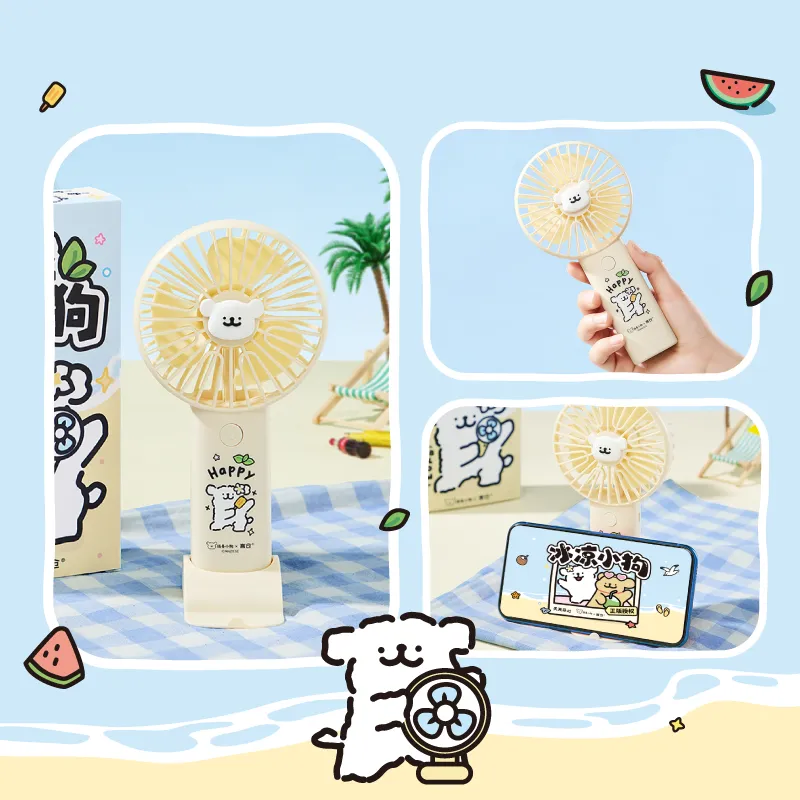 YANCANG x Line Puppies Cartoon Style Summer Practical Water Cup Glass Straw Cup Handheld Fan Ice Mat Set-2