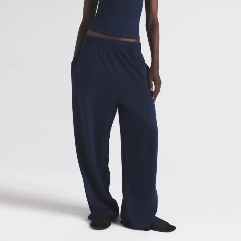 SKIMS SS25 COTTON JERSEY WIDE LEG PANT Casual Pants Women's NAVY/Marine Blue-4