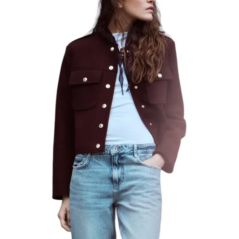 ZARA Jackets Coats Women's Burgundy Red-2