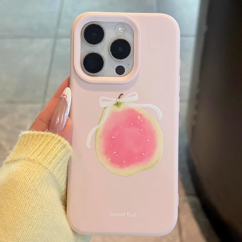 Wei Xin Silicone Material Bowknot Guava Phone Cases Compatible With IPhone 16/15 Pro Max/Apple 13/14 Pro/Max-1