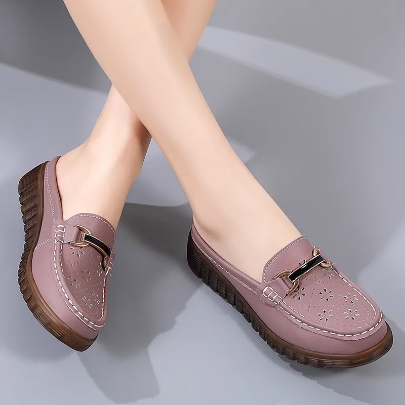 Reivanti Slip Resistant Wrap toe Slippers Women's Cameo Brown Cut Out-3