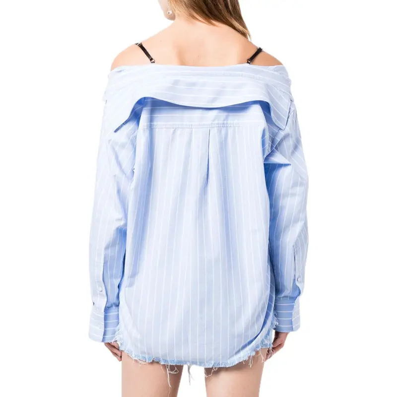 T By Alexander Wang Off Shoulder Boyfriend Charm Bra Strap Shirt Oxford Blue/White-4