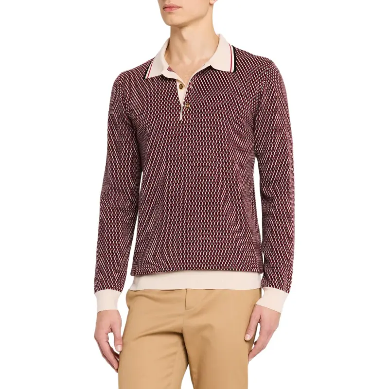 Valentino All Over Patterned Long Sleeved Knitted Polo Shirt-4