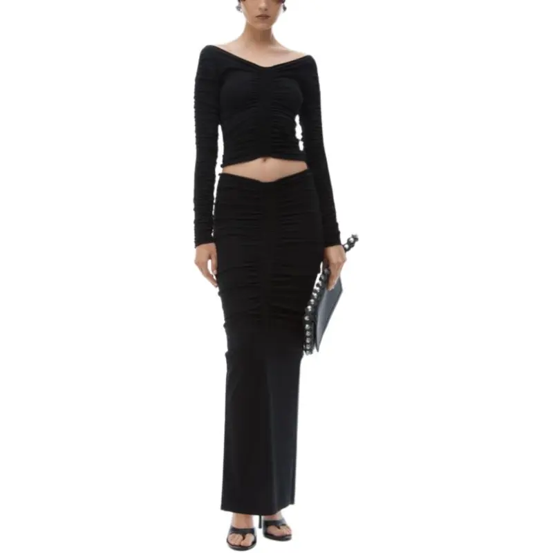 Alexander Wang Ruched Maxi Skirt Black-3