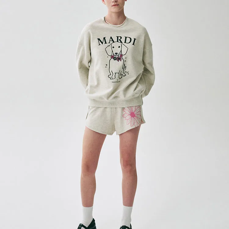 MARDI MERCREDI SS25 SWEATSHIRTSWINGTHETAILDDANJIFLOWERNECKLACE_OATMEALPINK Sweatshirt Korean Style Women's Oats Powder-4