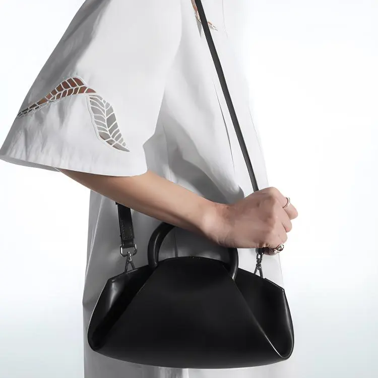 COS Cow Leather Tote Bag, Shopping Bag, Handbag, Shoulder Bag Mini Women's Black-4