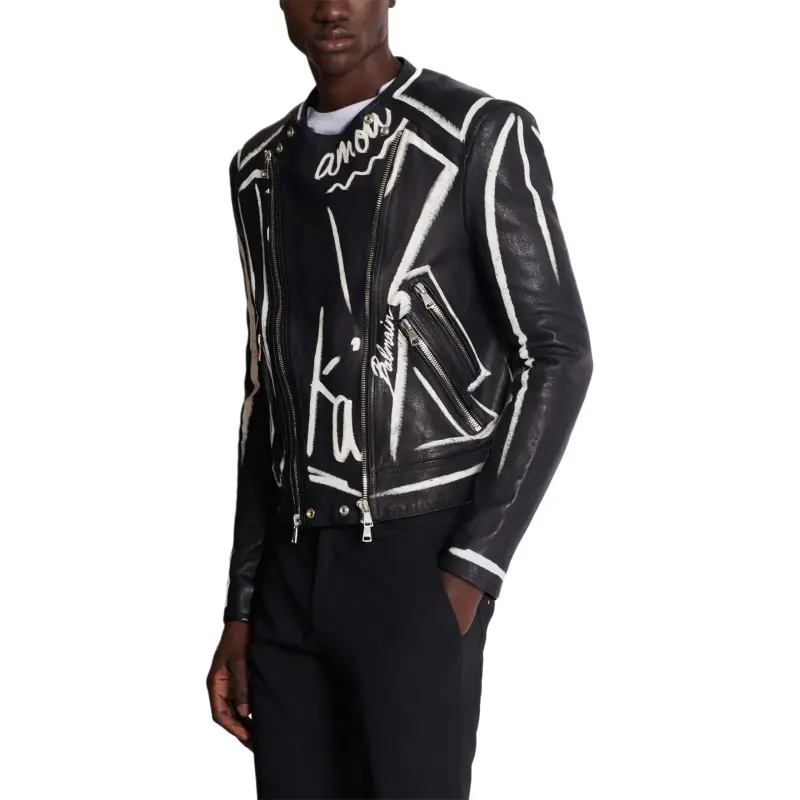 BALMAIN FW24 Leather Jacket Men's Black White-3