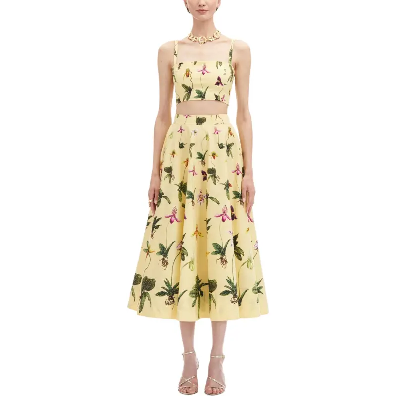 Oscar De La Renta Orchid Cotton Poplin Skirt-1