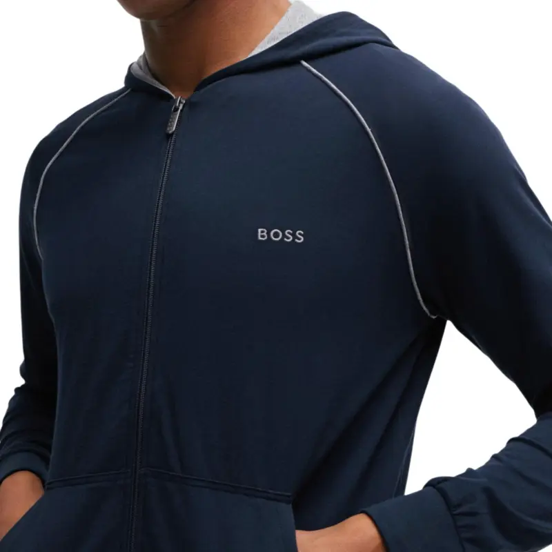 HUGO BOSS Stretch Cotton Zip Up Hoodie With Logo Detail Jackets & Coats Men's Dark Blue-4