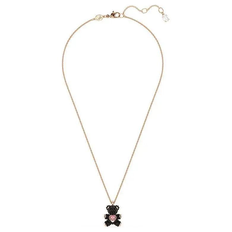 Swarovski Faux Crystal, Rose Gold Plated Necklaces Unisex Black-1